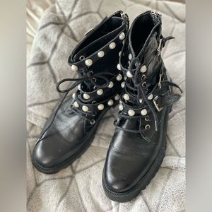Zara leather boots with Pearl and stud detailing